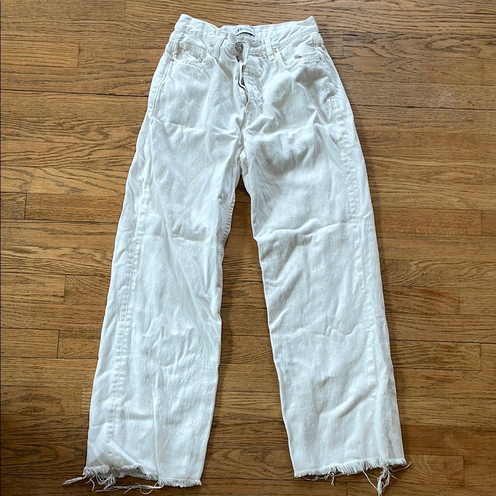 Zara White High-Rise Straight Jeans 4